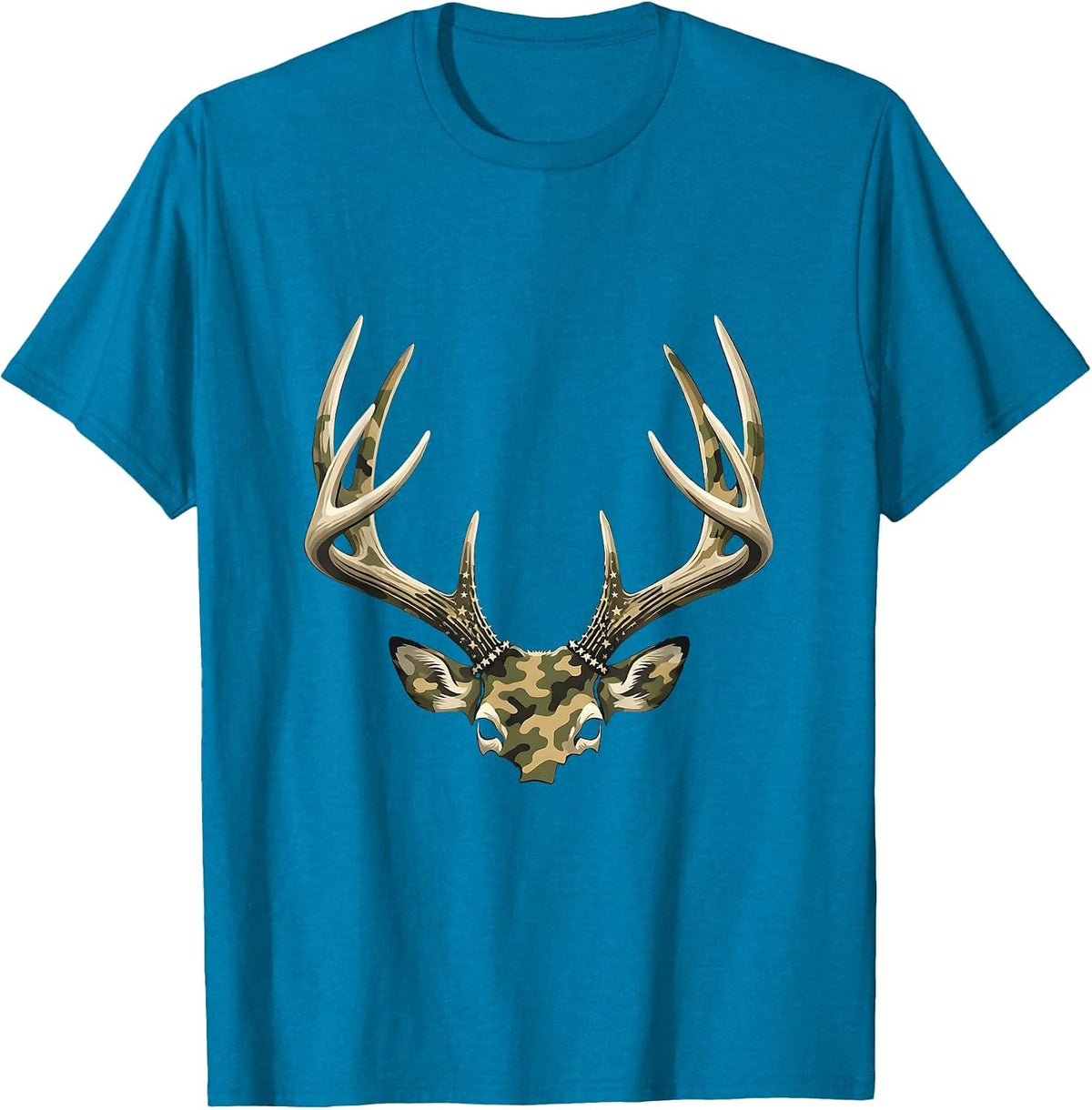 Antler Rack Camo Patriotic Hunting Dad T-Shirt - Sapphire Blue