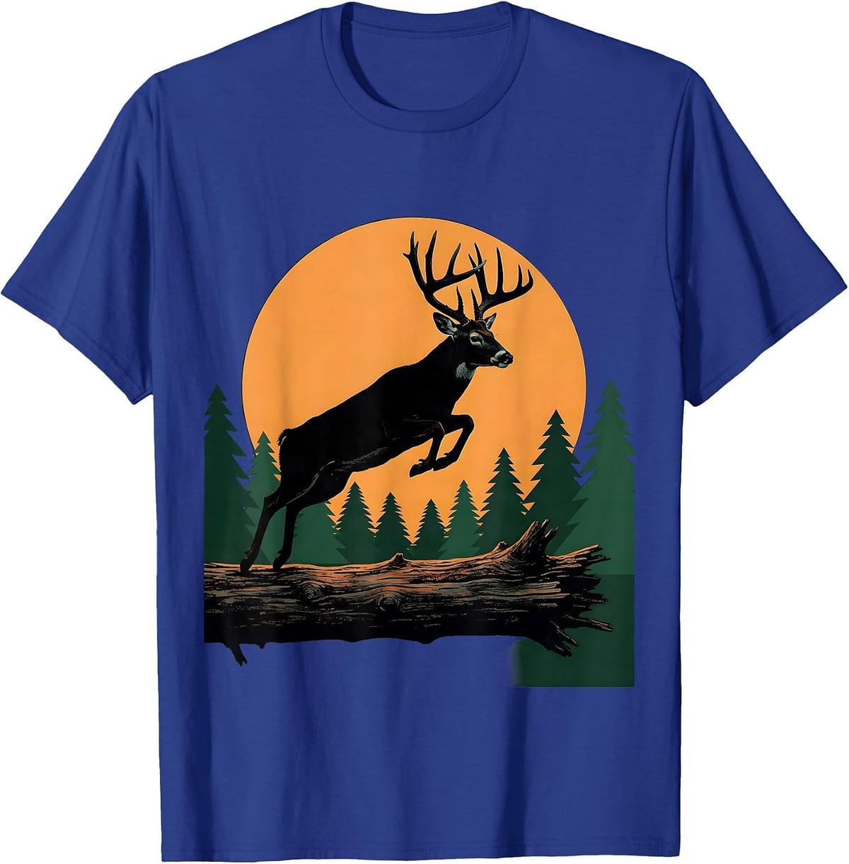 Men's Whitetail Deer Leaping Over Fallen Log T-Shirt - Royal Blue