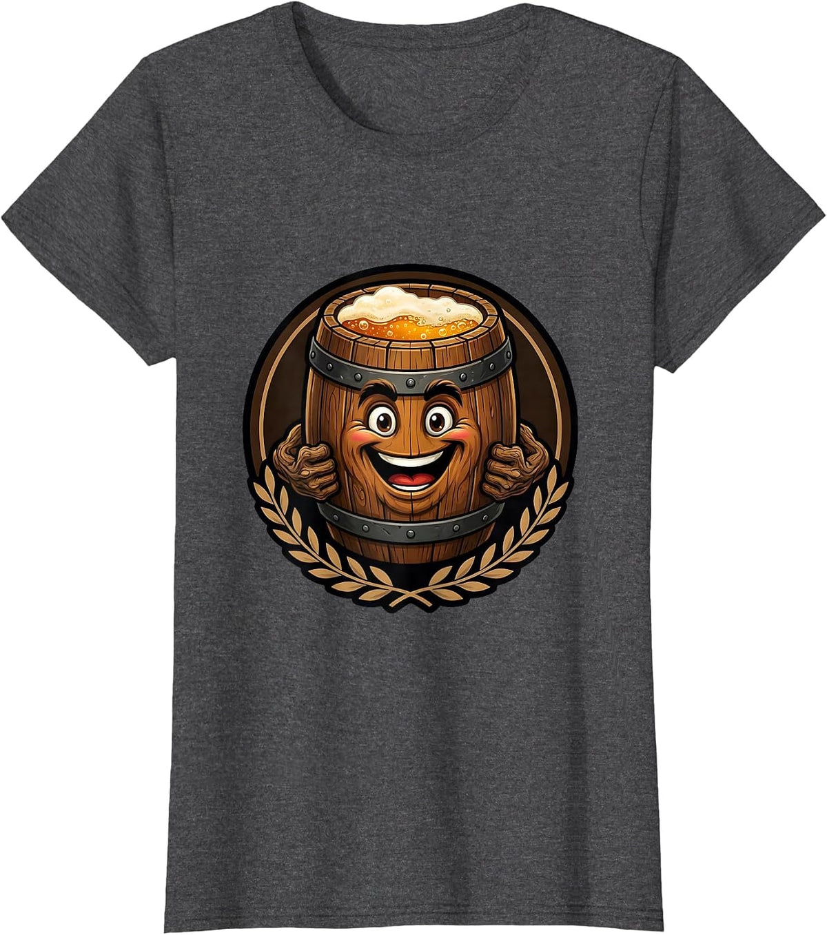 Women's Oktoberfest Wooden Fermenting Cask Illustration T-Shirt - Dark Heather Grey