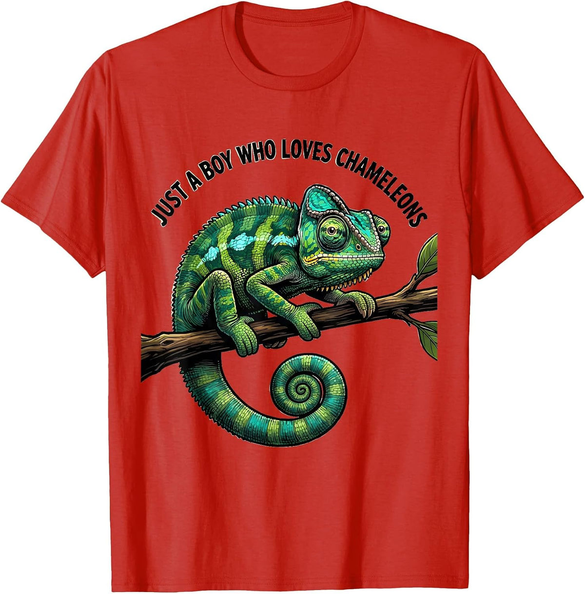Men's Just A Boy Who Loves Chameleons Funny Reptile Lover Cartoon T-Shirt - Red