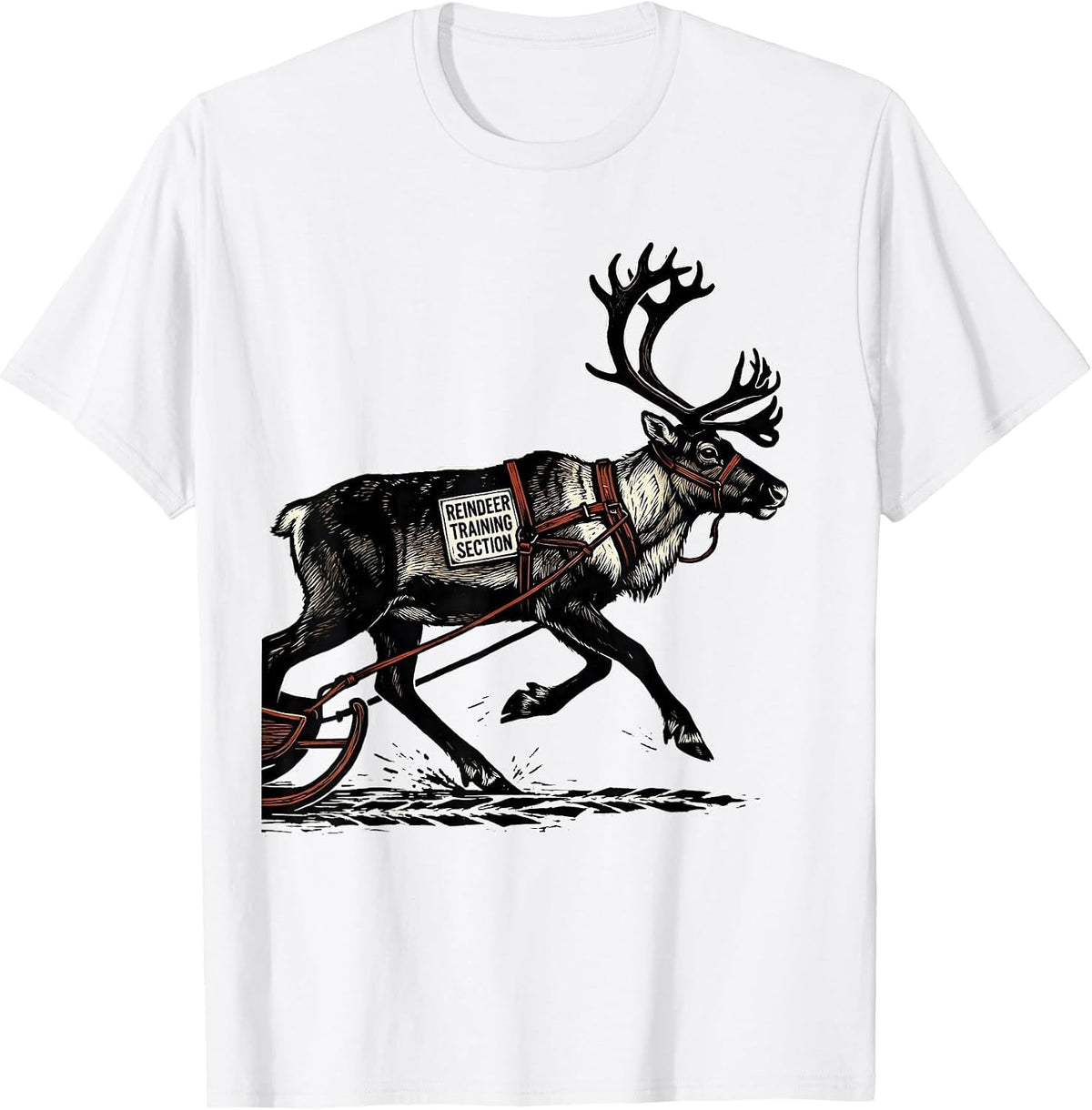 Men's Reindeer Training Section Funny Christmas Running Runner T-Shirt - White