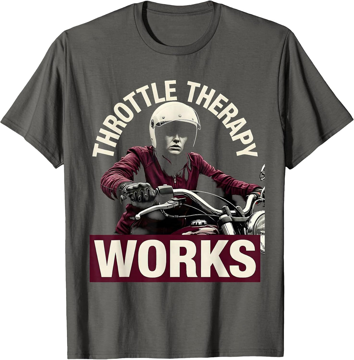 Throttle Therapy Works Motorcycle Riding Design T-Shirt - Asphalt Grey