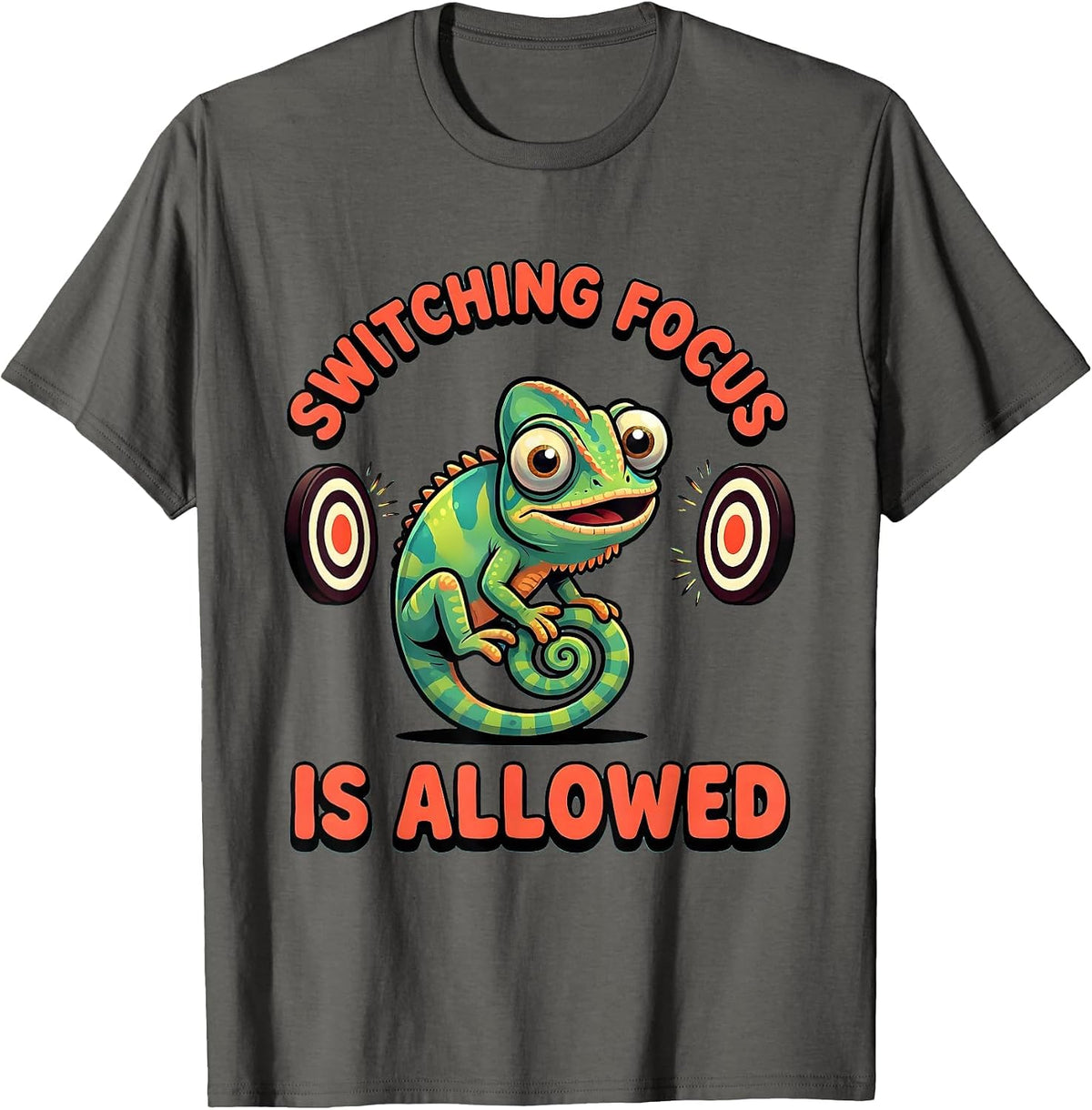 Men's Switching Focus Is Allowed Cartoon Chameleon ADHD Autism T-Shirt - Asphalt Grey