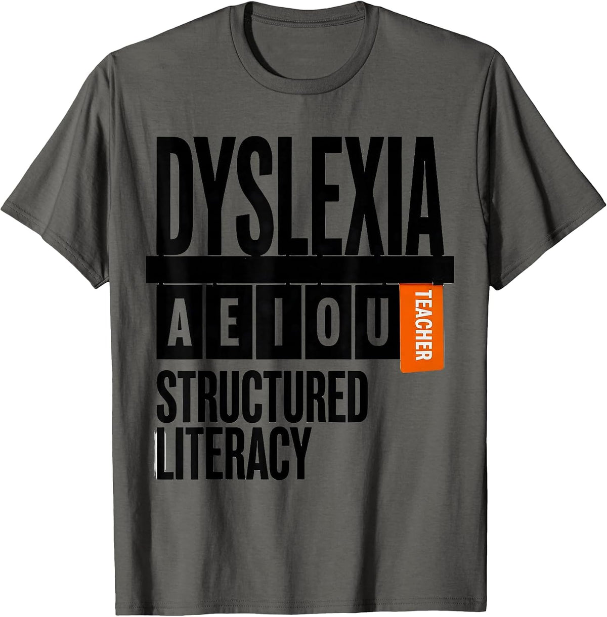 Men's Dyslexia Structured Literacy Teacher Brutalist Graphic T-Shirt - Asphalt Grey