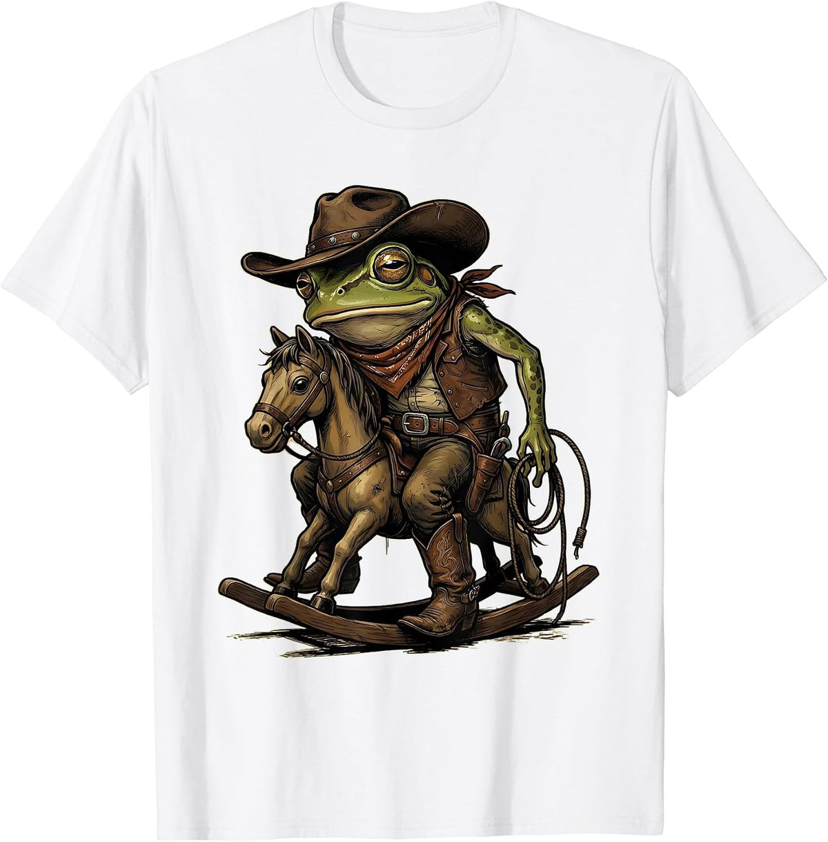 Men's Slumped Frog Cowboy Western Meme Humor T-Shirt - White