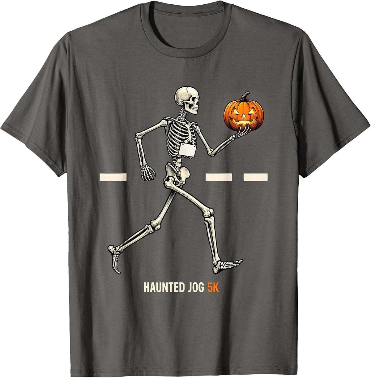 Men's Haunted Jog 5K Funny Skeleton Runner Halloween Fun Run T-Shirt - Asphalt Grey