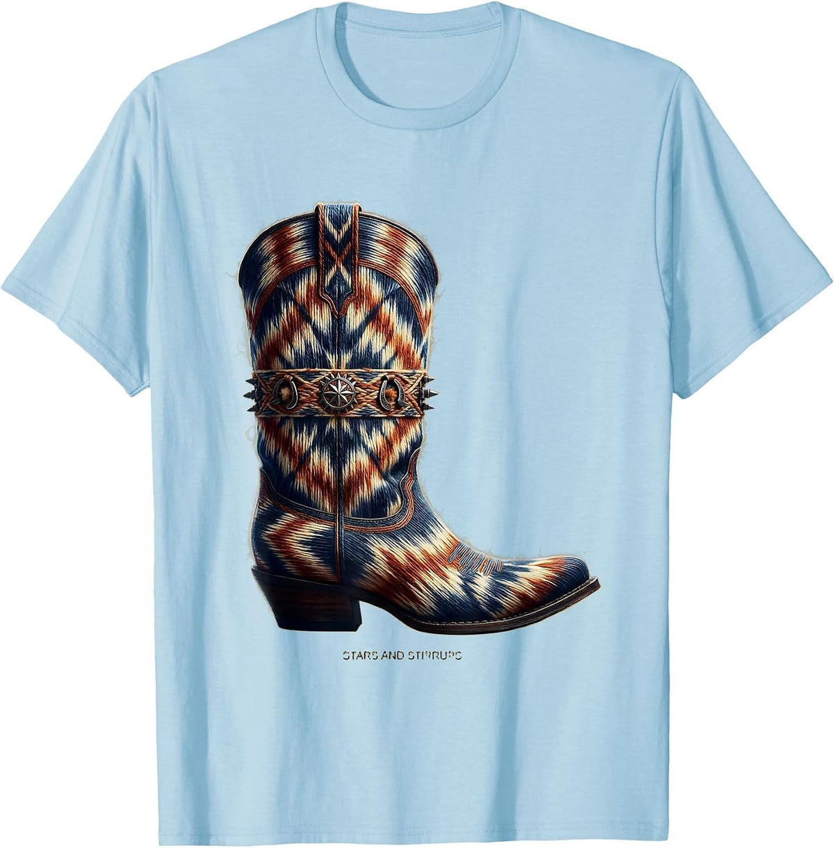 Men's Stars and Stirrups Western Cowboy Design T-Shirt - Baby Blue