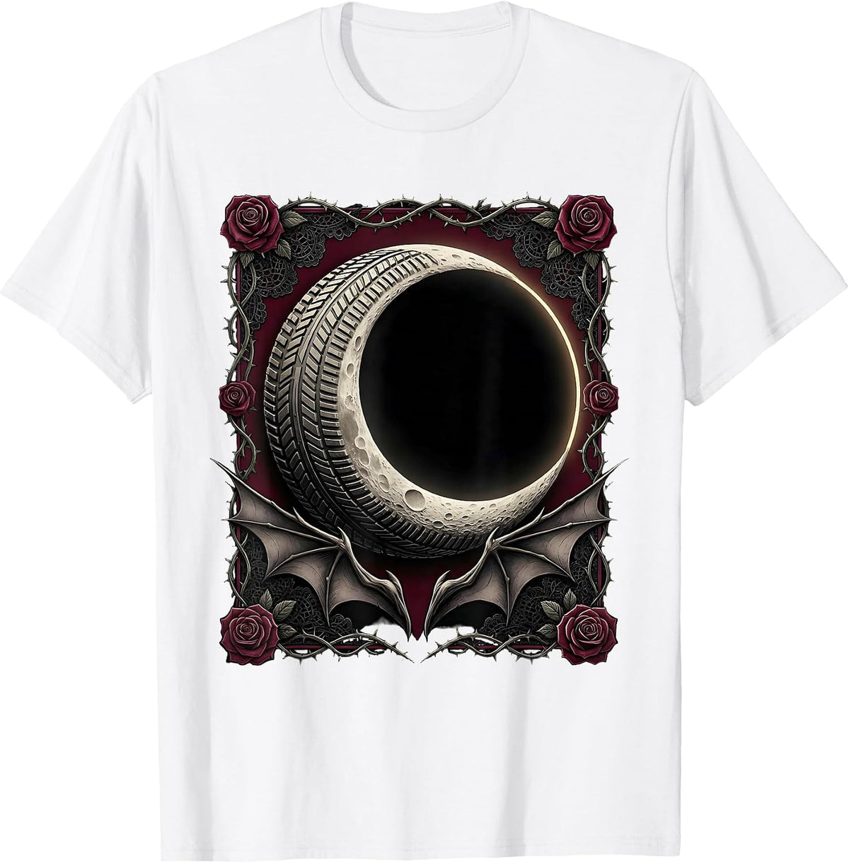 Men's Crescent Moon Motorcycle Tire Tread Biker Design T-Shirt - White