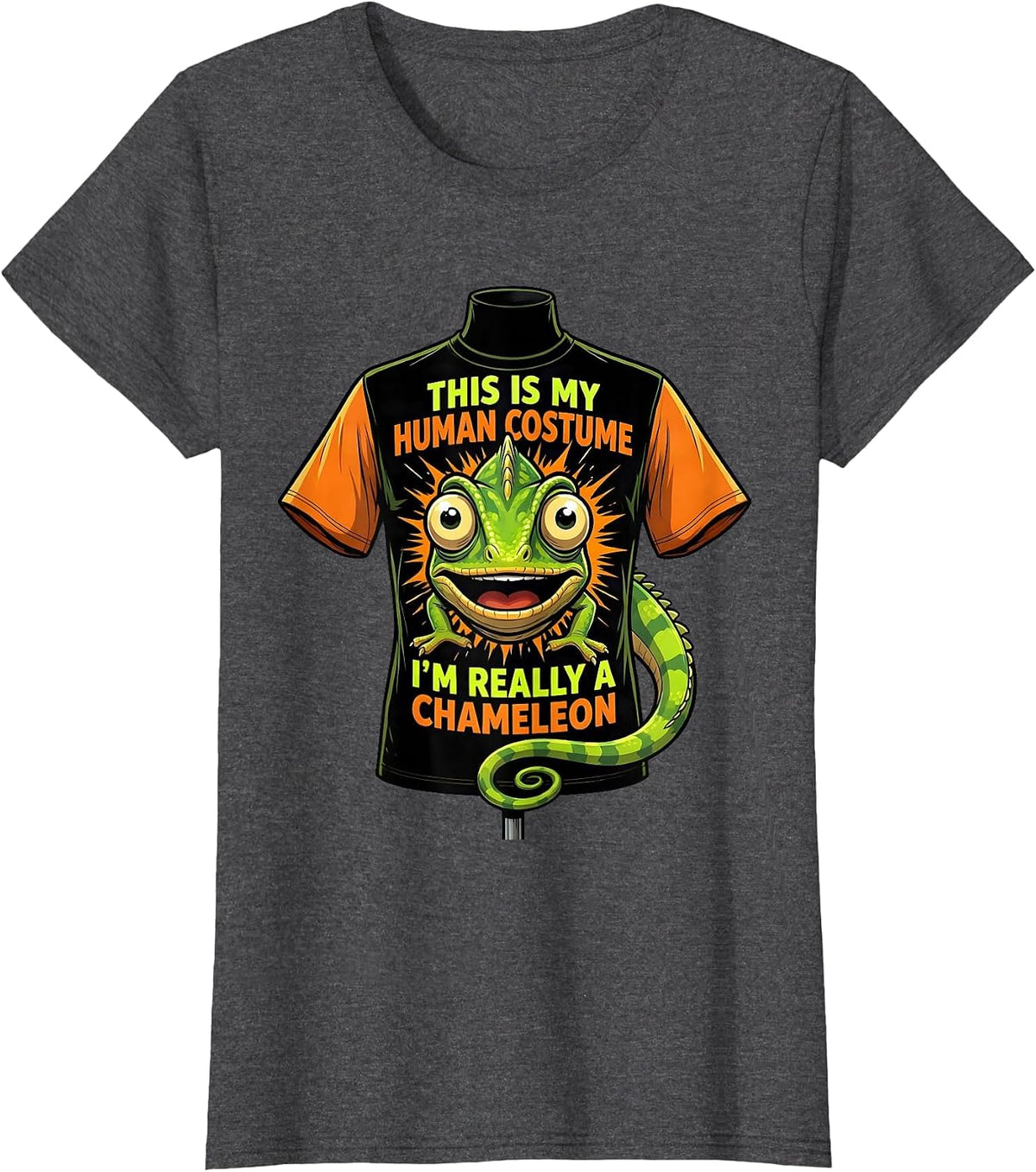 Women's This Is My Human Costume I'm Really A Chameleon Funny T-Shirt - Dark Heather Grey