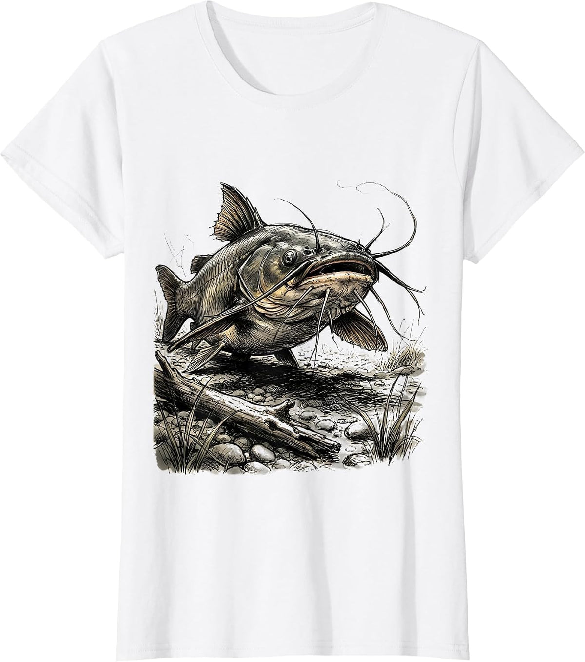 Catfish River Bottom Fishing Graphic T-Shirt - White
