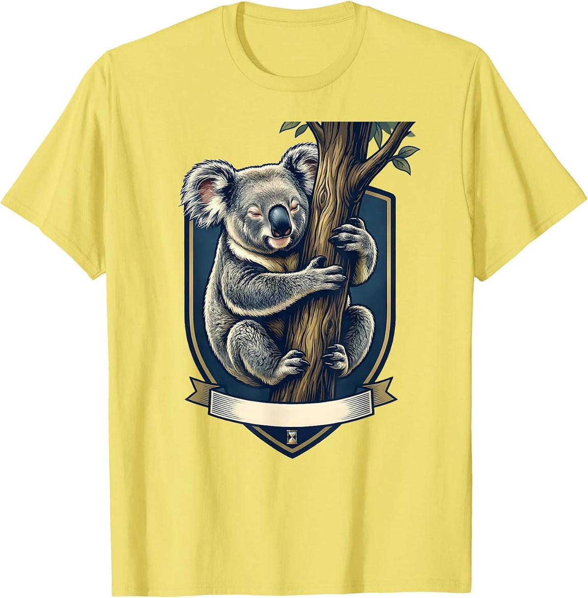 Men's Koala Emblem Cute Animal Lover Playful Humor T-Shirt - Lemon Yellow