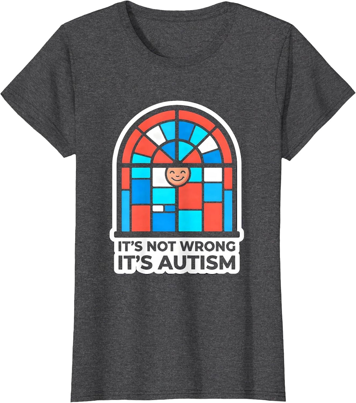 Women's It's Not Wrong It's Autism Sticker Style Neurodiversity T-Shirt - Dark Heather Grey