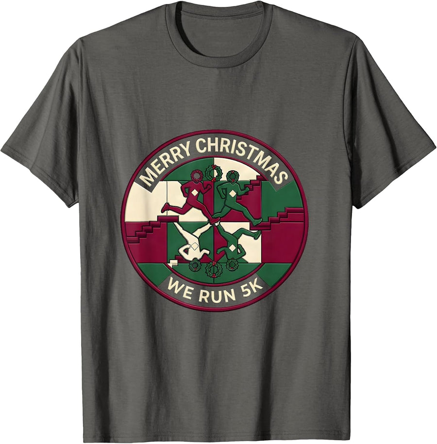Merry Christmas, We Run 5K Funny Christmas 5K Squad Run T-Shirt - Asphalt Grey