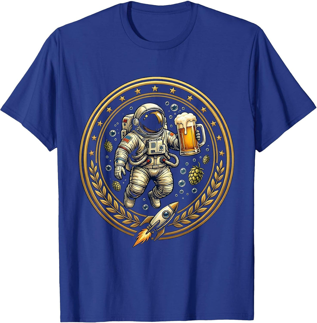 Astronaut Floating With Beer Mug in Space T-Shirt - Royal Blue