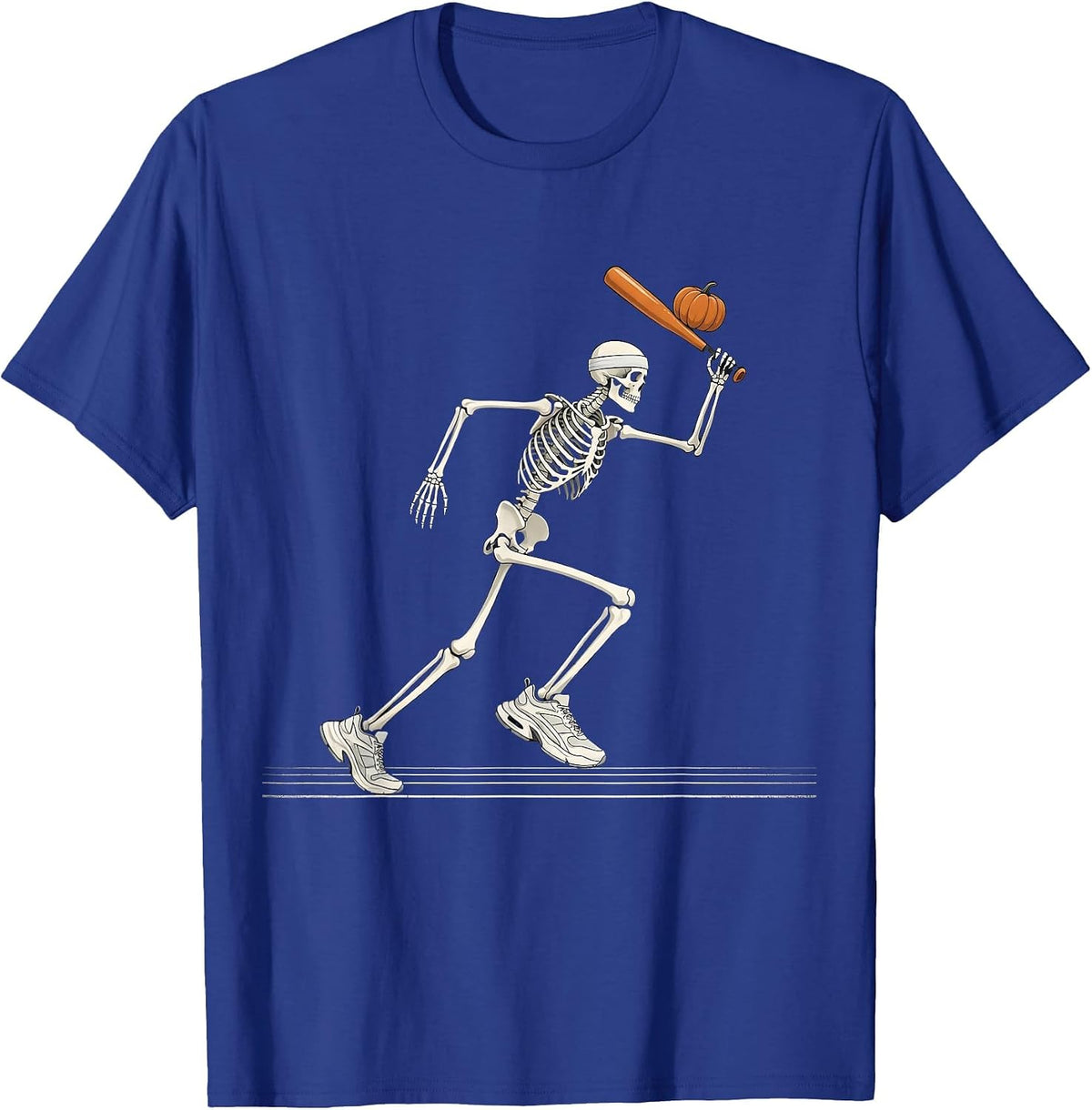 Skeleton Runner Minimal Halloween 5K Race T-Shirt - Royal Blue