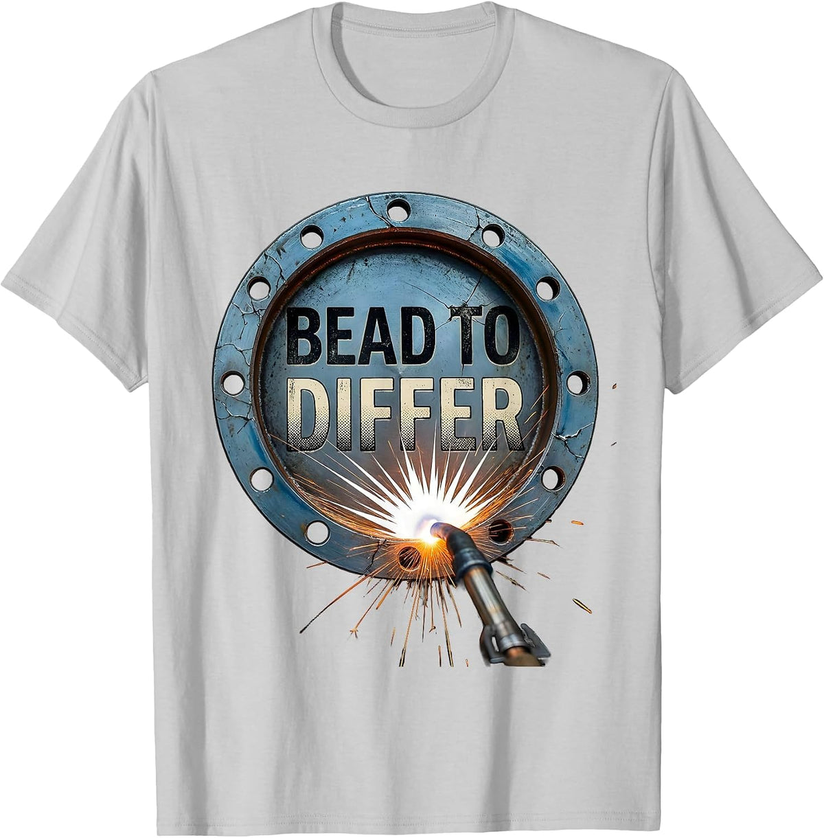 Men's Bead To Differ Distressed Welder Trade Pride Humor T-Shirt - Silver Grey