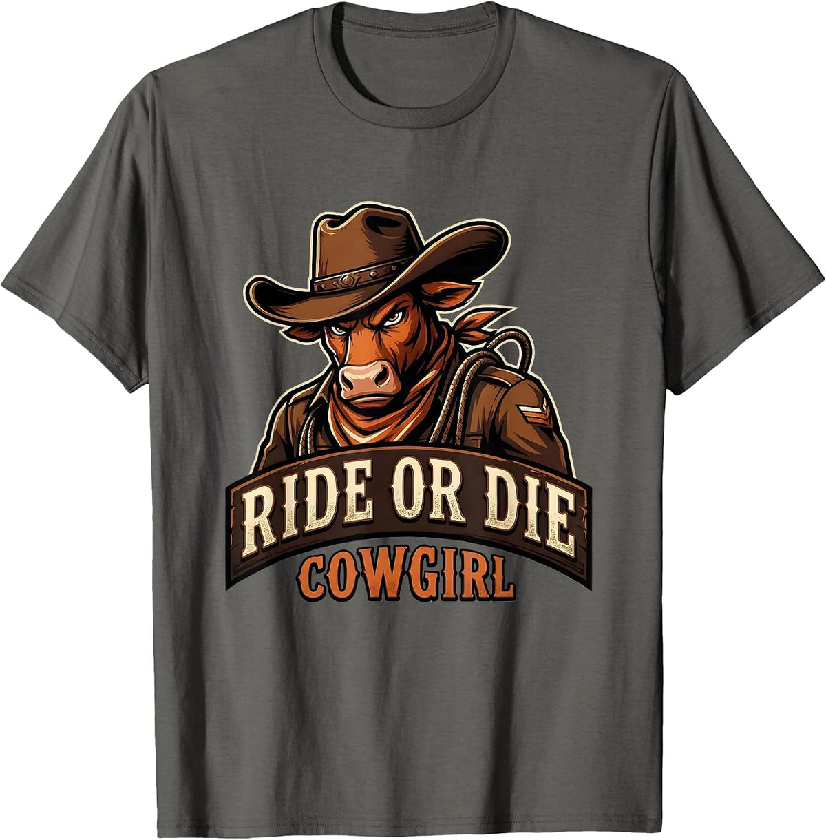 Men's Ride or Die Cowgirl Western Spirit Design T-Shirt - Asphalt Grey