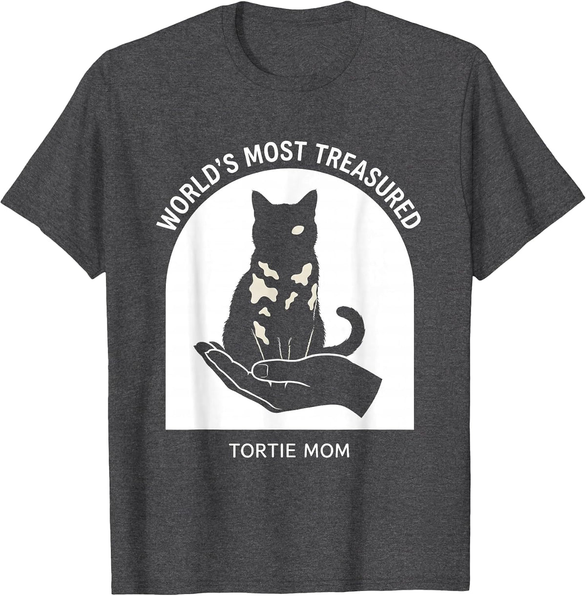 Men's World's Most Treasured Tortie Mom Funny Tortoiseshell Cat T-Shirt - Dark Heather Grey
