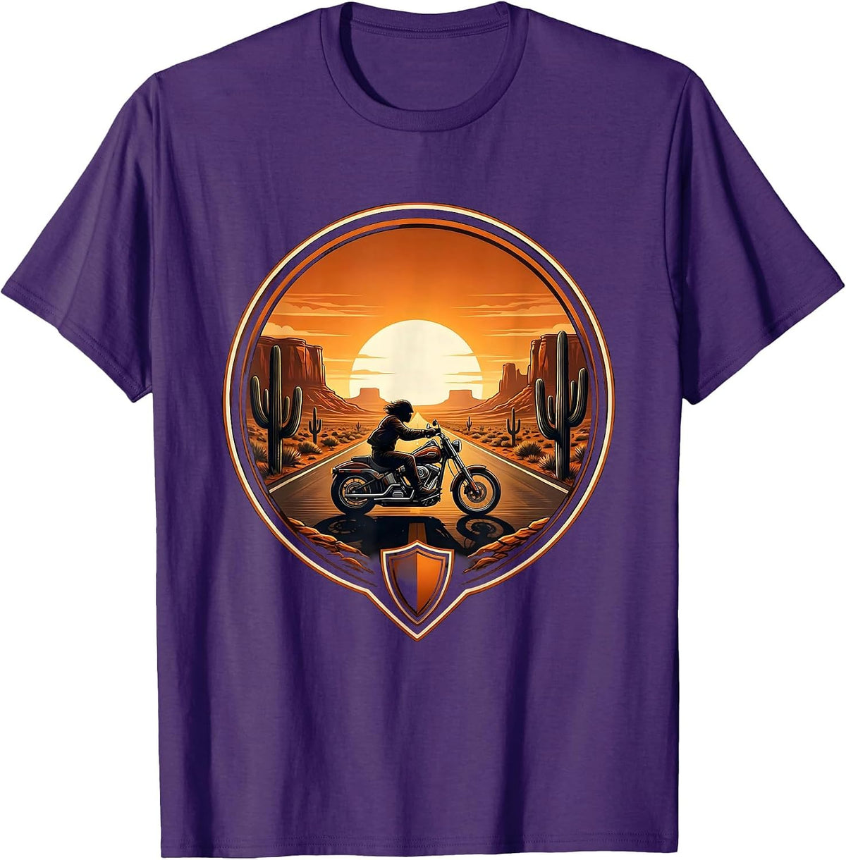 70s Chopper Motorcycle Desert Road Graphic T-Shirt - Purple
