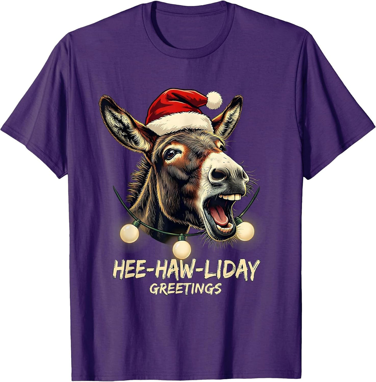 Hee-Haw-liday Greetings Whimsical Farm Animal Christmas T-Shirt - Purple