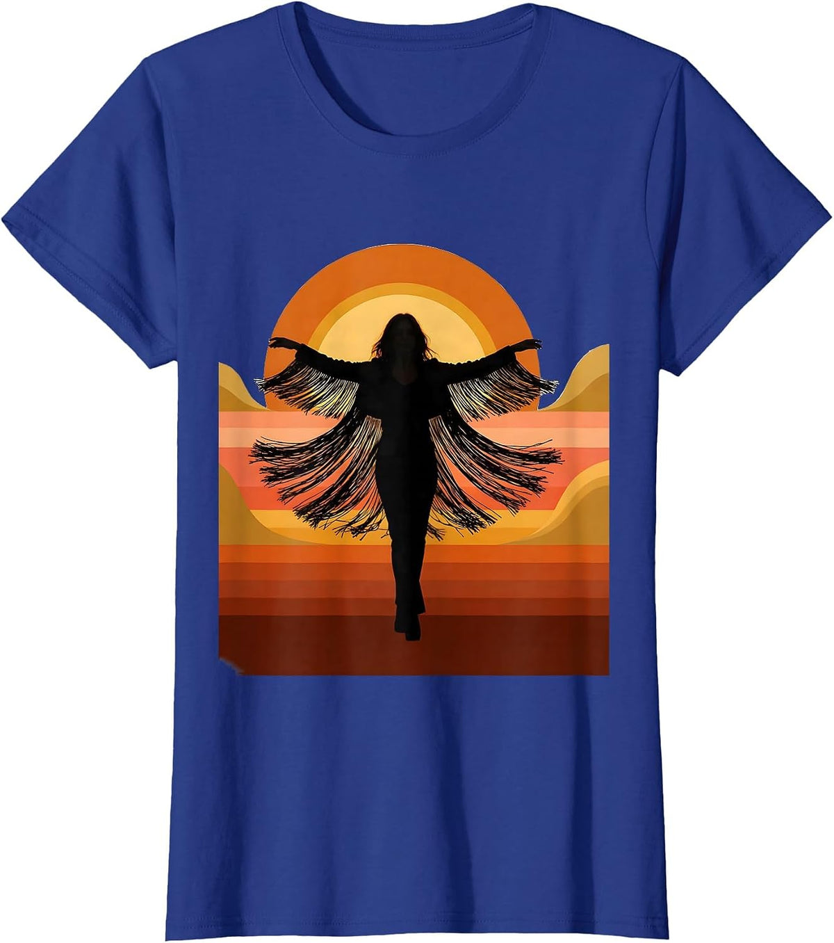 Women's Nashville Fringe Jacket Sunset Twirl Graphic T-Shirt - Royal Blue