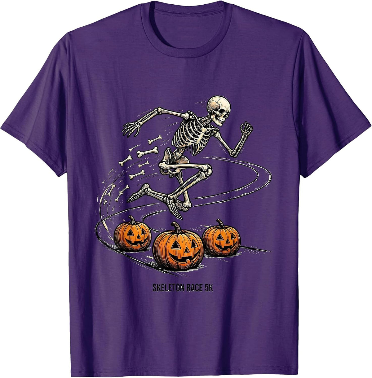 Men's Skeleton Race 5K Funny Halloween Running Costume Runner T-Shirt - Purple