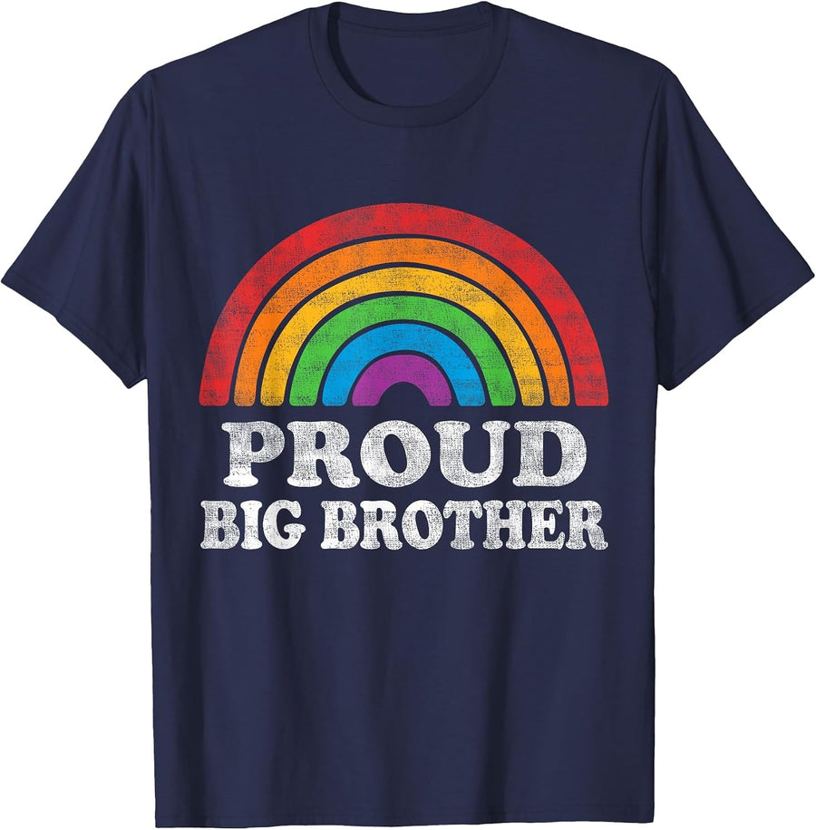 Proud Big Brother LGBTQ Rainbow Support LGBT Gay Pride Month T-Shirt - Navy Blue