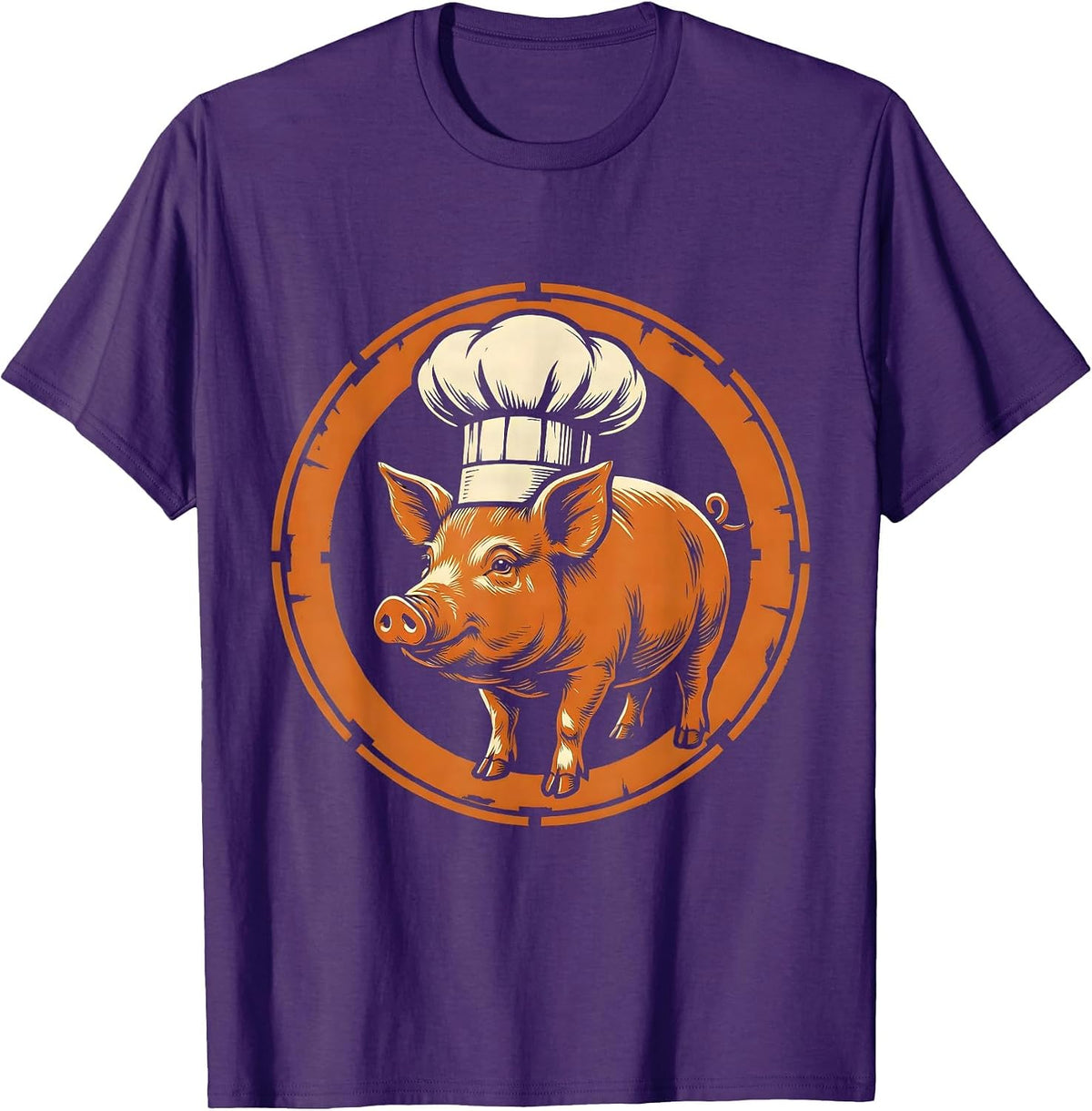Men's Whole Roasted Pig Chef Hat Graphic Tee T-Shirt - Purple