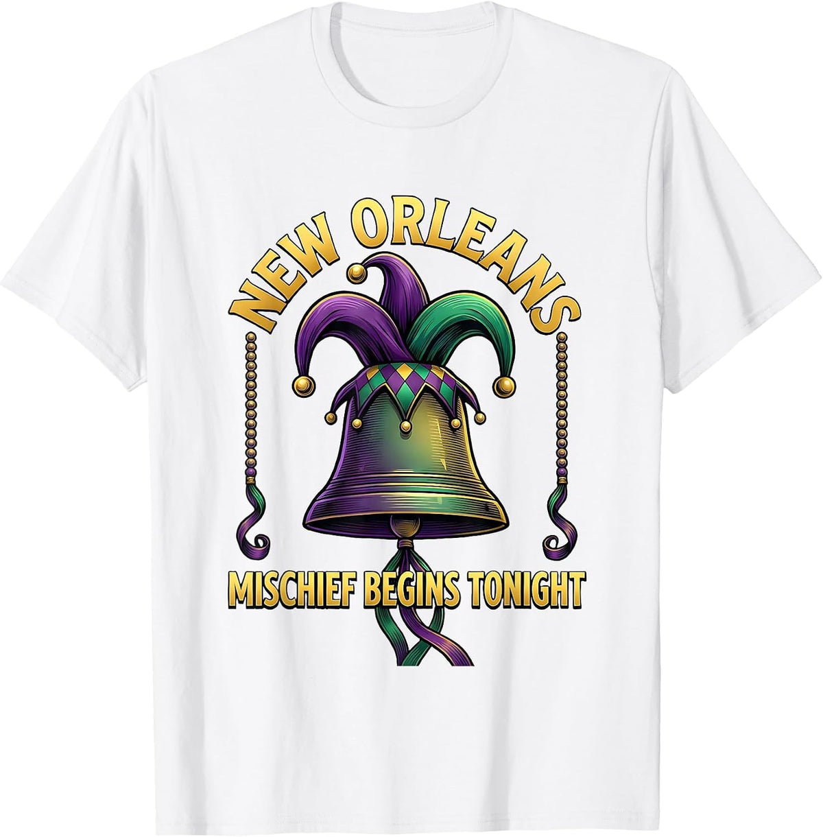 Men's New Orleans Mischief Begins Tonight Festive Mardi Gras T-Shirt - White