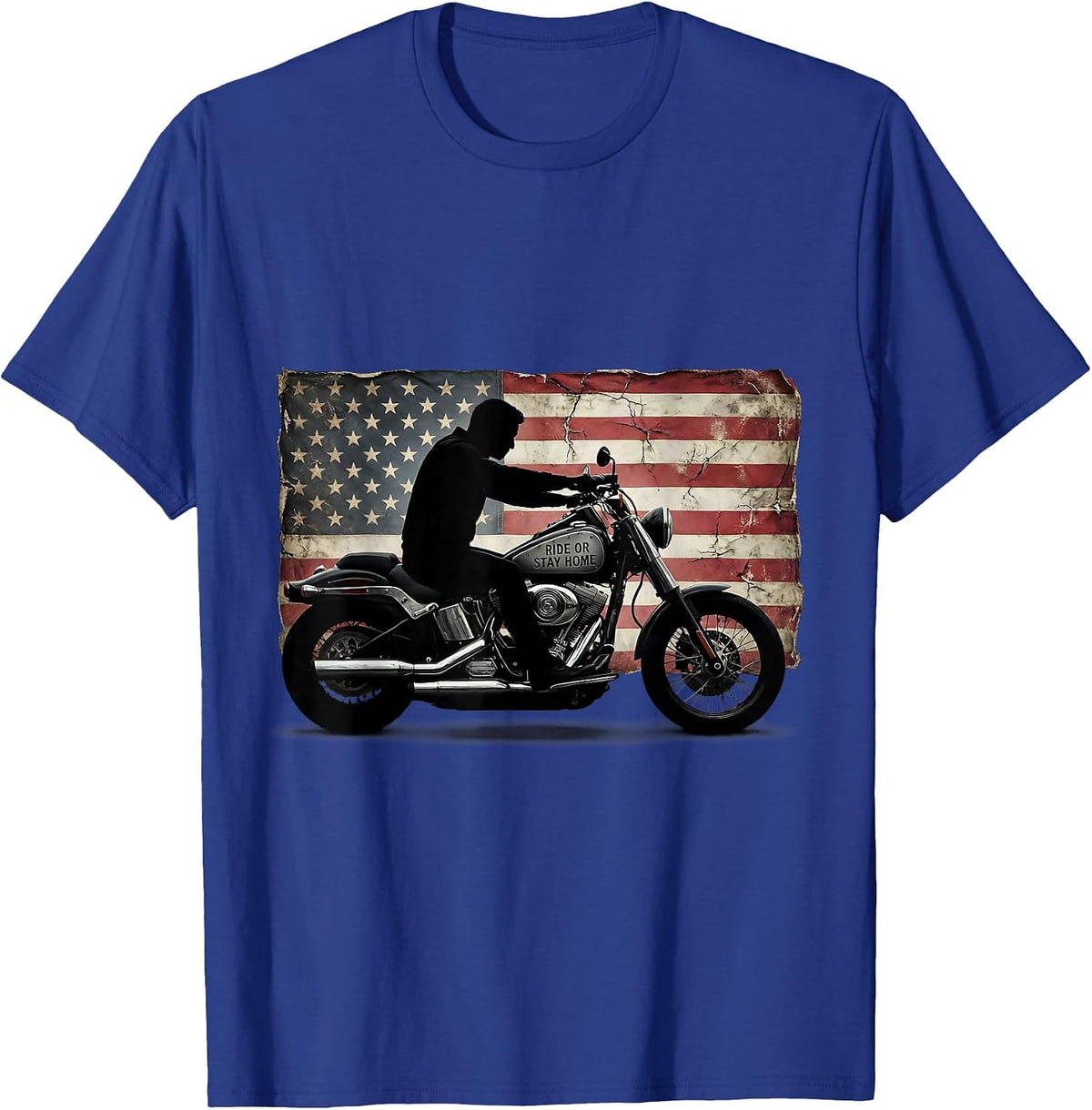 Men's Ride Or Stay Home Bold Motorcycle Design T-Shirt - Royal Blue