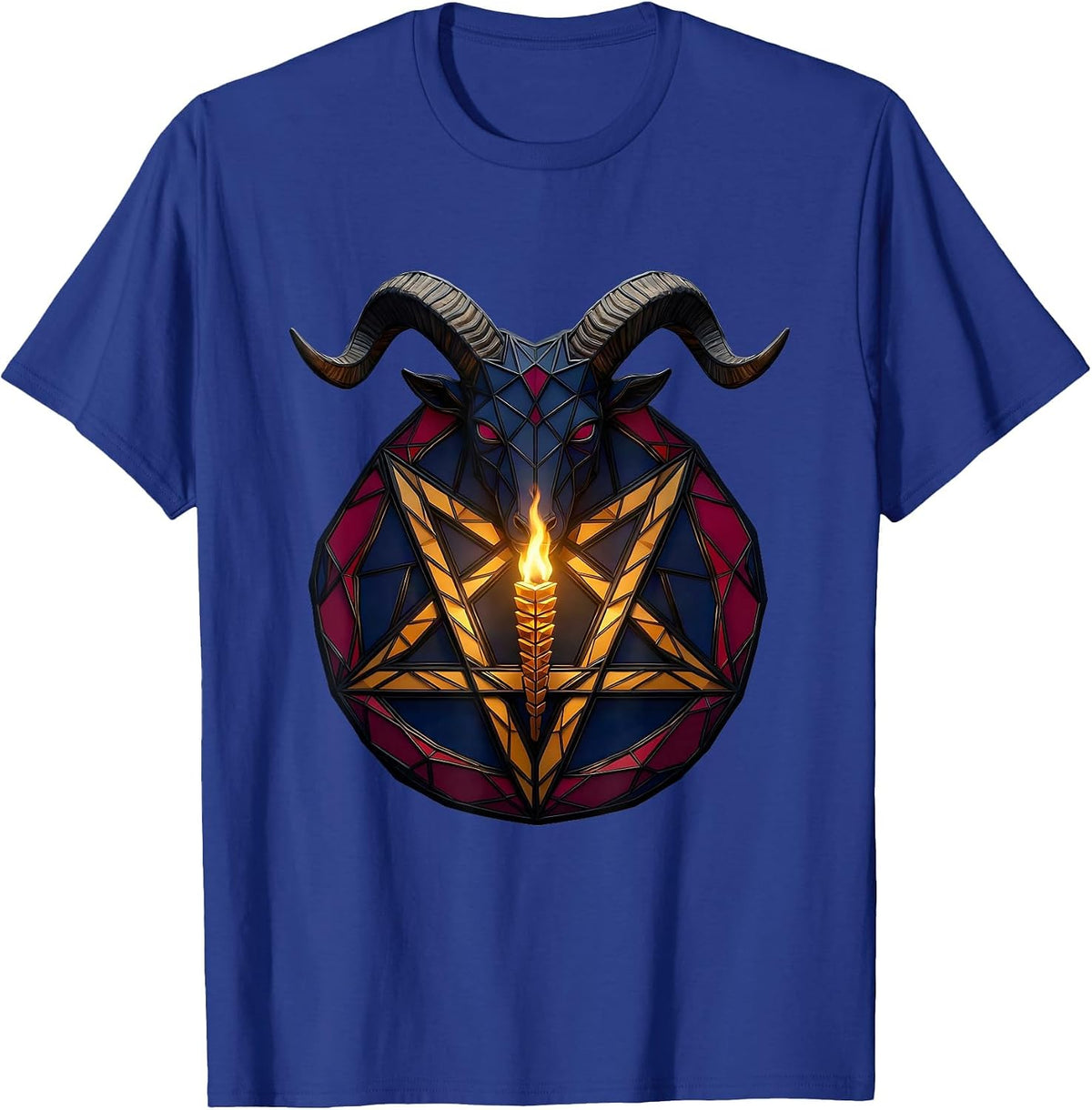 Oversized Pentagram Stained Glass Mosaic Occult Gothic T-Shirt - Royal Blue