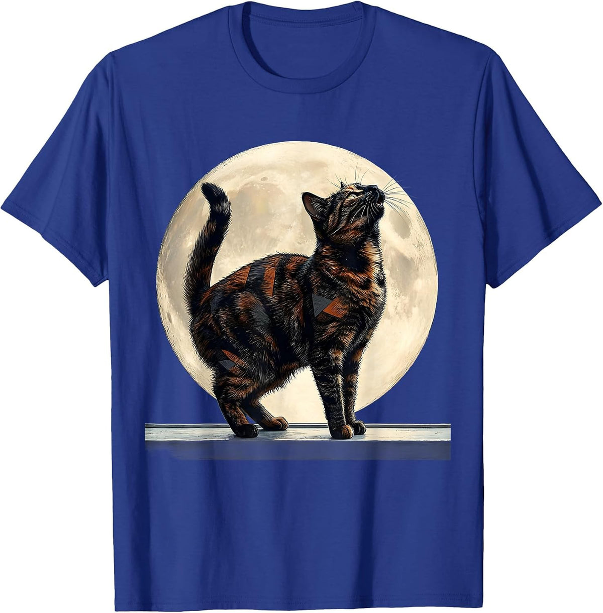 Men's Tortoiseshell Cat Howling at Moon 90's Retro Novelty T-Shirt - Royal Blue