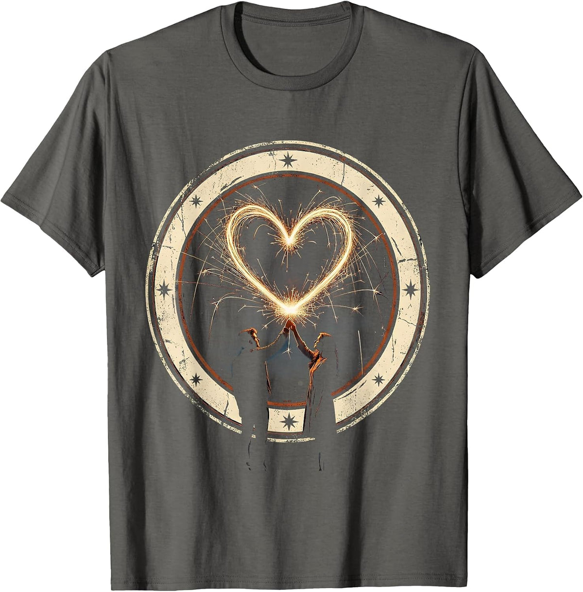 Couples Sparkler Heart Drawing Romantic Design T-Shirt - Asphalt Grey