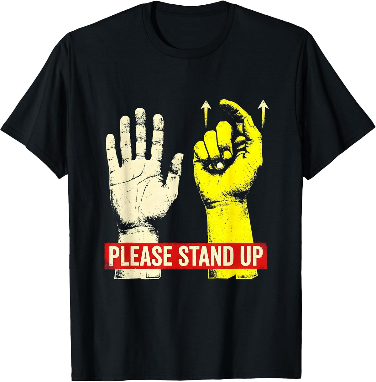 Men's Please Stand Up Funny ASL Sign Language Teacher Advocacy T-Shirt - Black