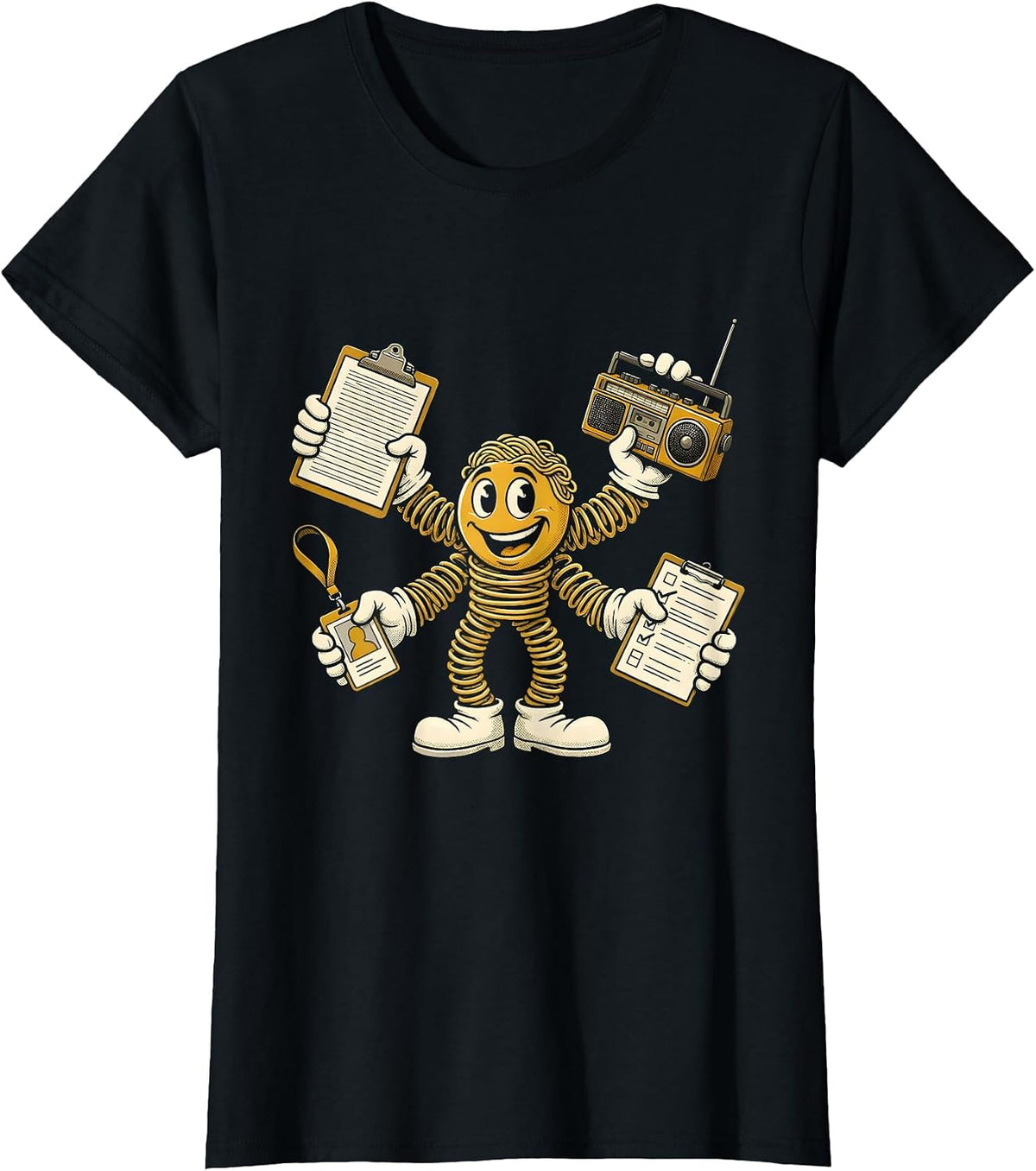 Aide Multitasking Retro Cartoon Para Normal Activities T-Shirt - Black