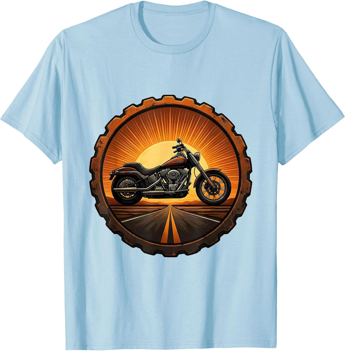 Men's Chopper Motorcycle Silhouette Sunset Graphic T-Shirt - Baby Blue