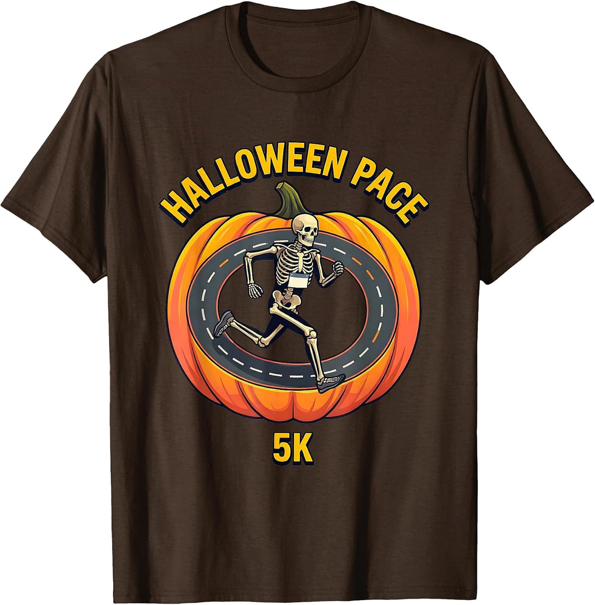 Men's Halloween Pace 5K Funny Skeleton Runner Matching Family T-Shirt - Brown