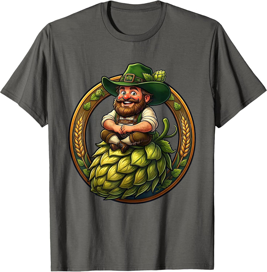 Oktoberfest Hop Cone Sitter Graphic Design T-Shirt - Asphalt Grey