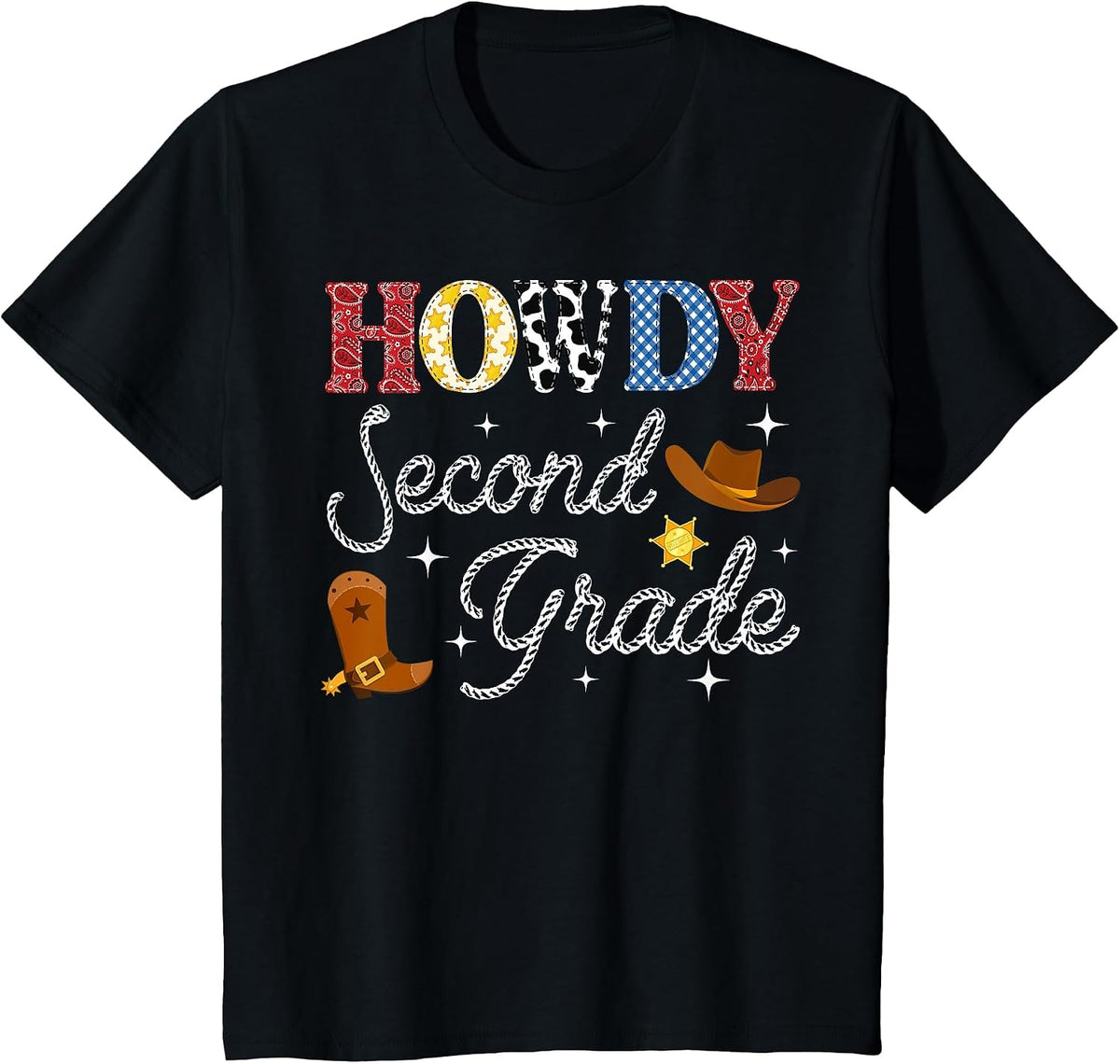Howdy Second Grade Back to School Western Teacher Student T-Shirt - Black
