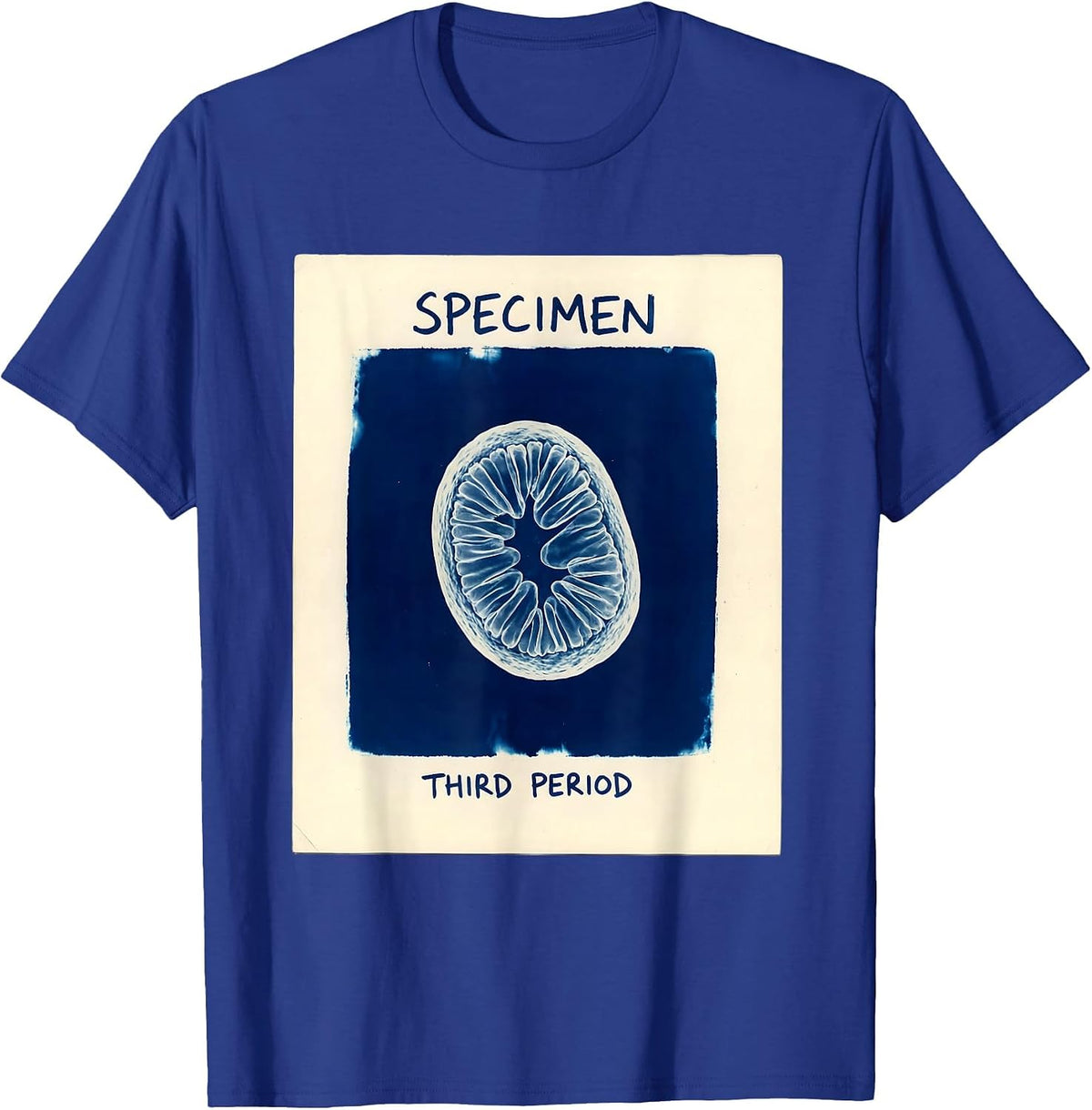 Men's Specimen: Third Period Cyanotype Photogram Biology Teacher T-Shirt - Royal Blue