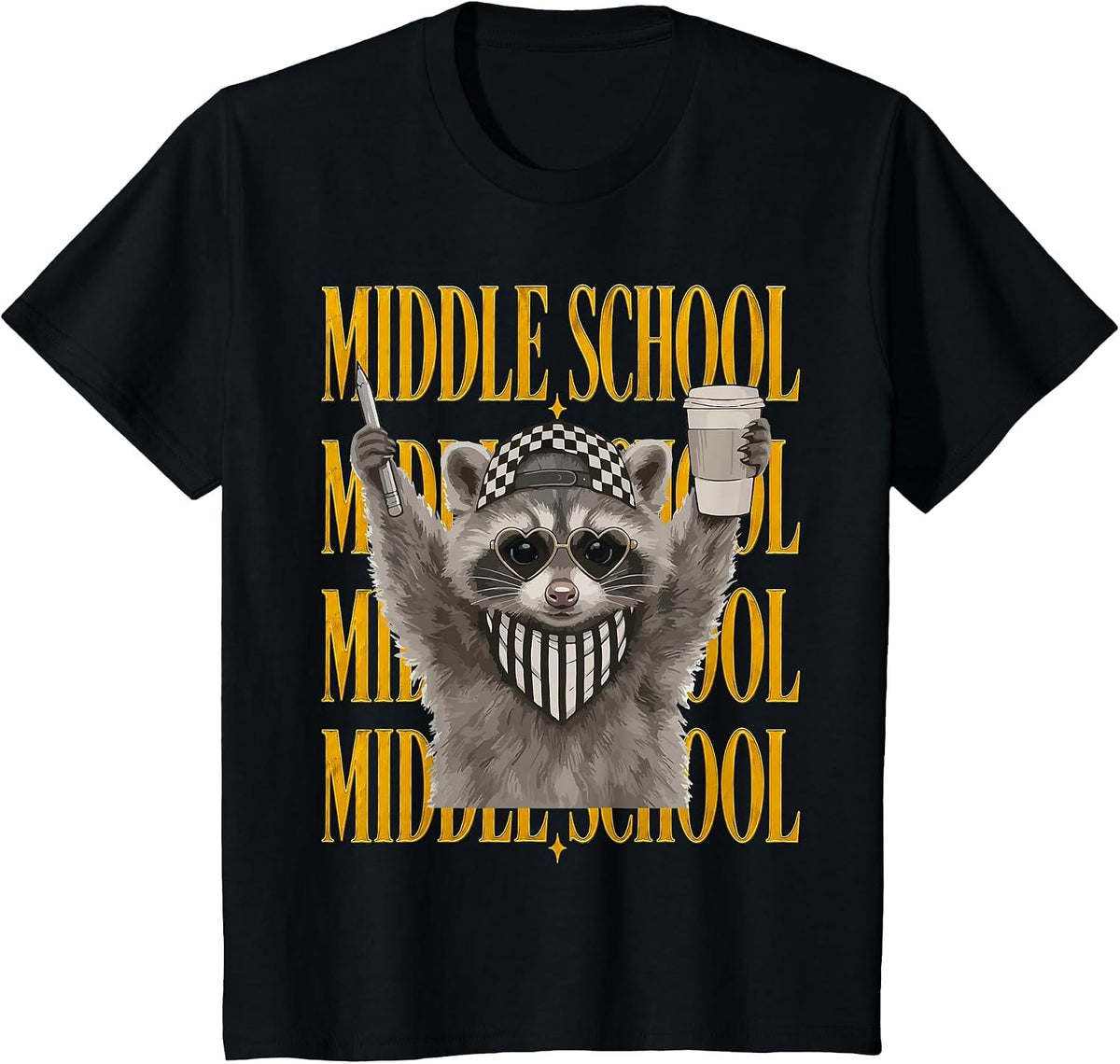Middle School Teacher Feral Raccoon Back to School Student T-Shirt - Black