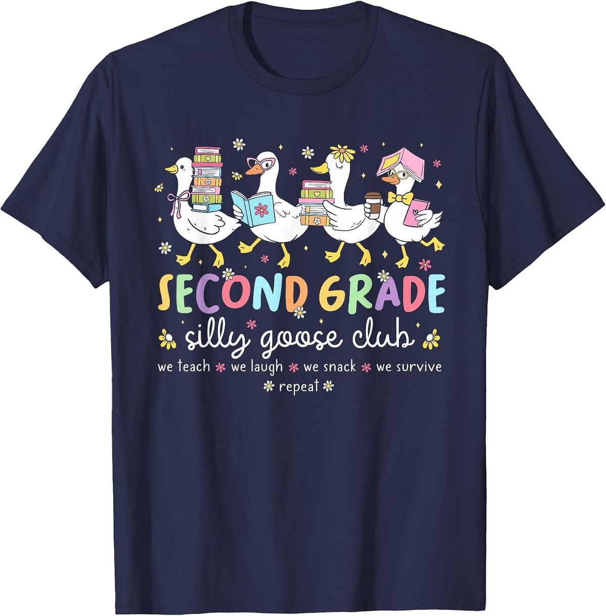 Second Grade Goose Silly Teacher Funny Goose Back to School T-Shirt - Navy Blue