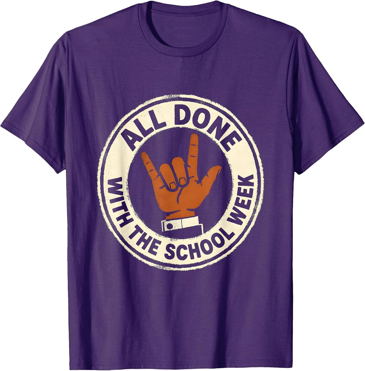 Men's All Done With The School Week Rubber Stamp ASL Teacher T-Shirt - Purple