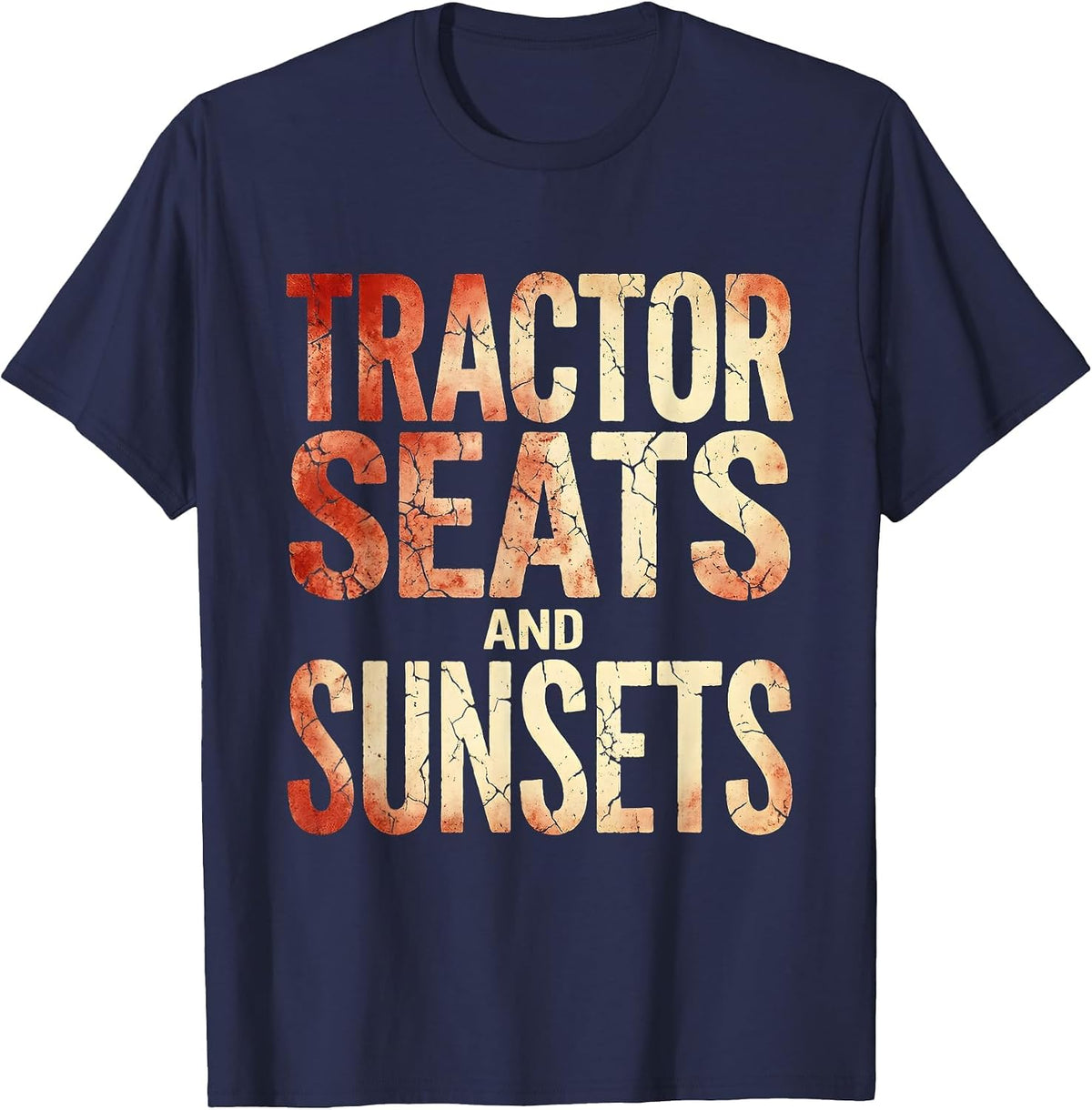 Tractor Seats and Sunsets Farming Life Design T-Shirt - Navy Blue