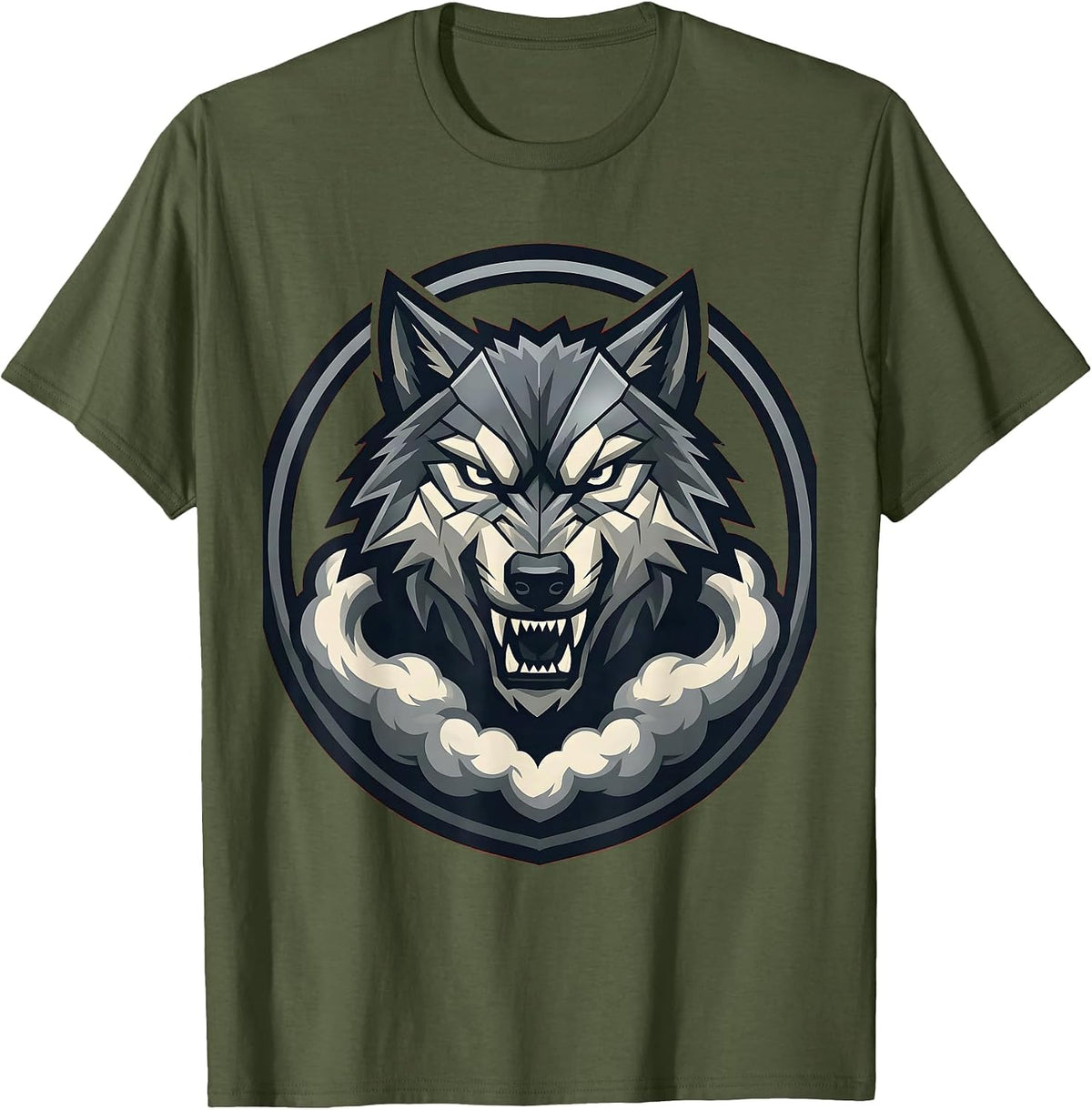 Men's Wolf Head Motorcycle Exhaust Smoke Graphic T-Shirt - Olive Green
