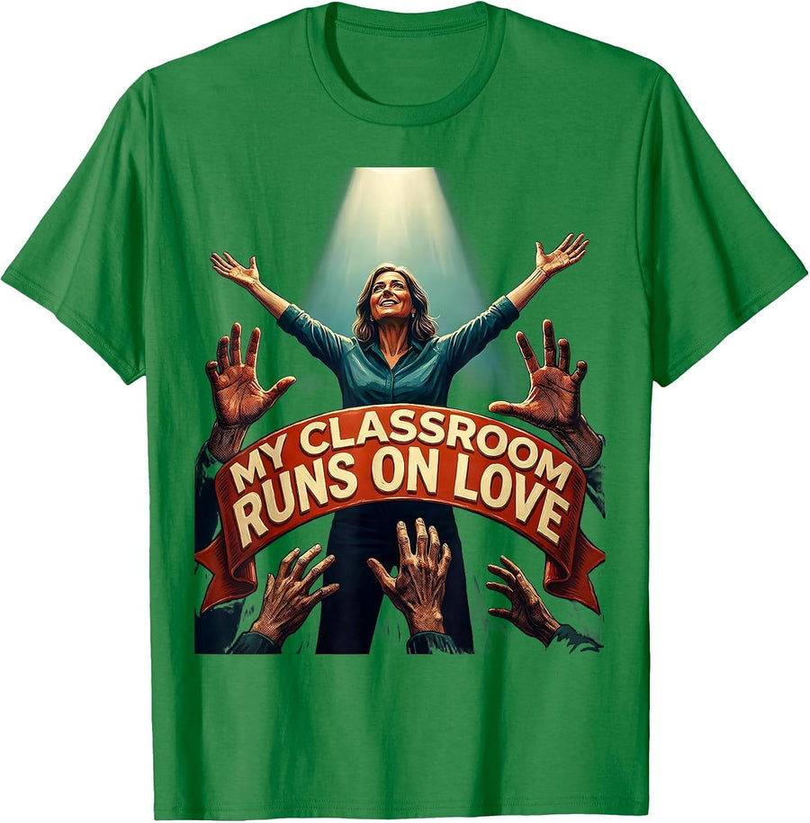 Men's My Classroom Runs On Love Sped Teacher Design T-Shirt - Kelly Green