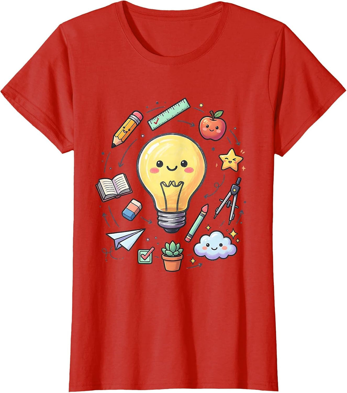 Middle School Teacher Chalkboard Lightbulb Design T-Shirt - Red
