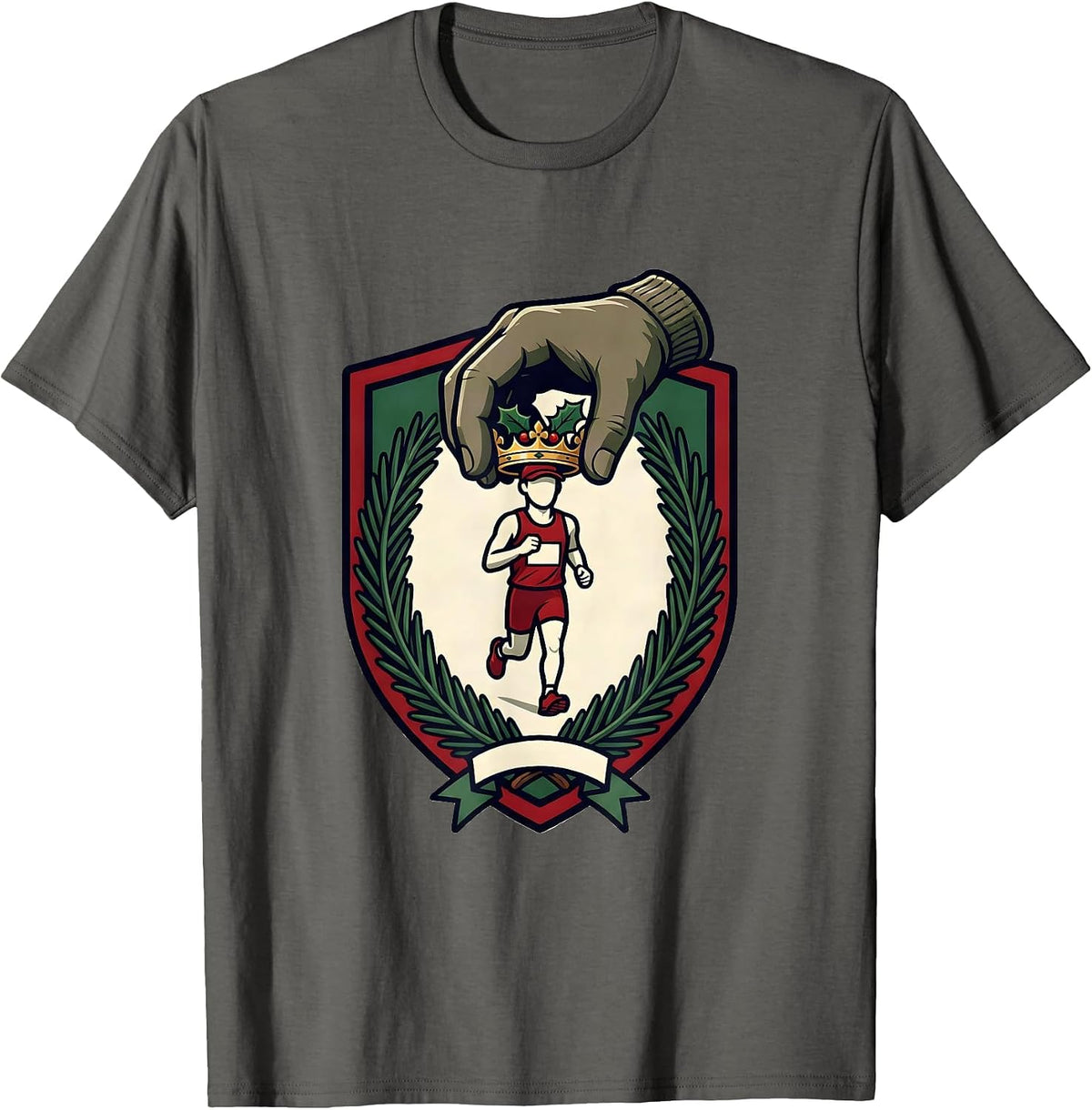 Men's Runner Crown Christmas Fun Run Squad Humor T-Shirt - Asphalt Grey