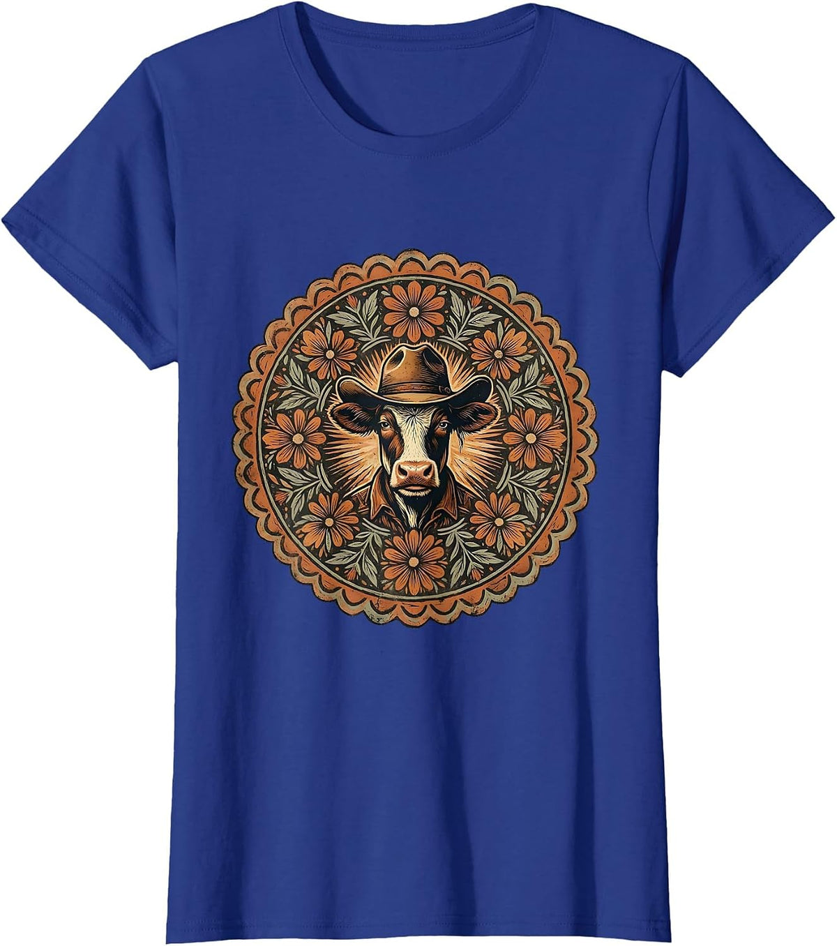 Women's Shadowed Cowgirl Hat Brim Graphic T-Shirt - Royal Blue
