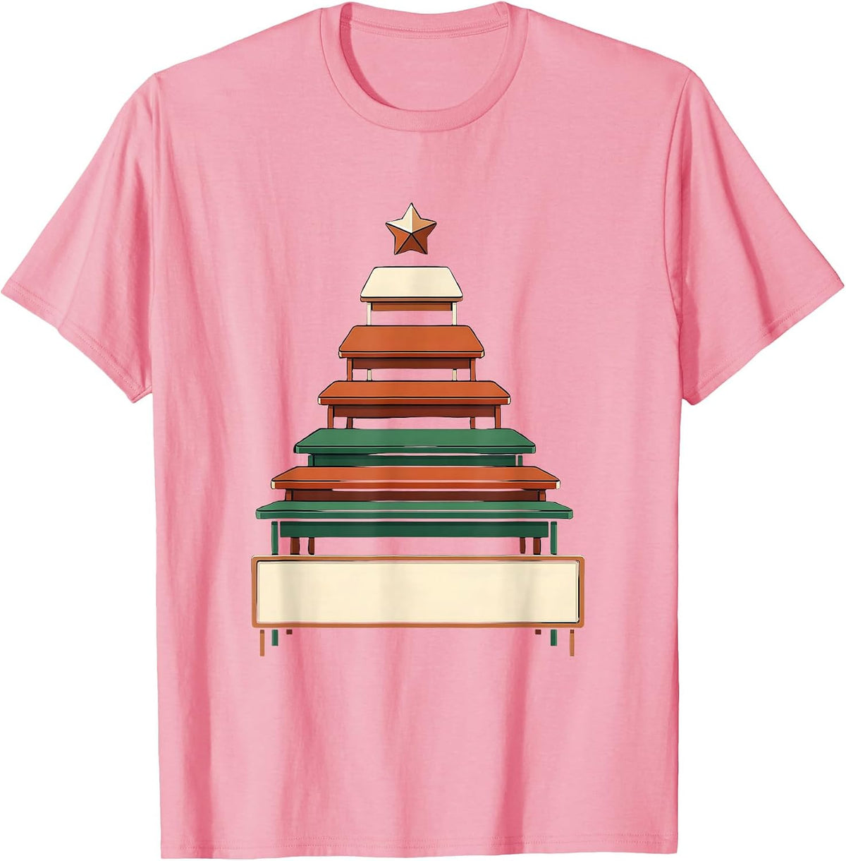 Stepped Desk Christmas Tree Teacher Squad Holiday Humor T-Shirt - Pink